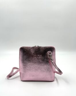 Малка дамска чанта от естествена кожа в цвят перлено розово 404