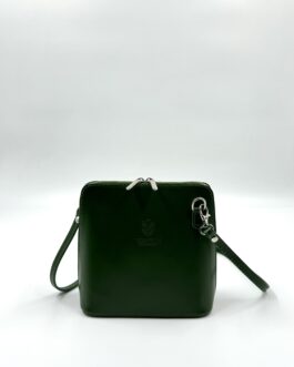 Малка дамска чанта от естествена кожа в тъмнозелено 404