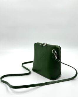 Малка дамска чанта от естествена кожа в тъмнозелено 404