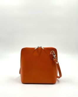 Малка дамска чанта през рамо от естествена кожа в оранжево 404