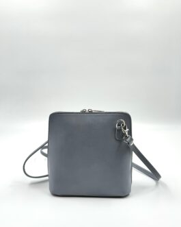 Малка дамска чанта през рамо от естествена кожа в сиво синьо 404