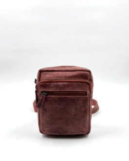 Мъжка чанта през рамо от естествена Хънтър кожа в бордо