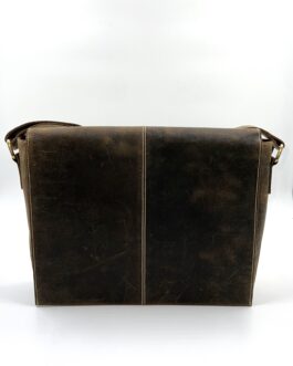 Голяма унисекс чанта от естествена Хънтър кожа в кафяво