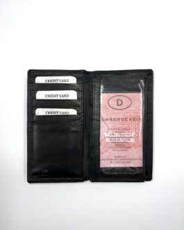 Вертикален портфейл от естествена кожа в черно
