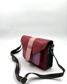 Многоцветна дамска чанта през рамо от естествена кожа 4