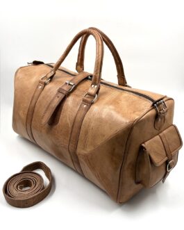Пътна винтидж чанта от естествена кожа в натурално кафяв цвят