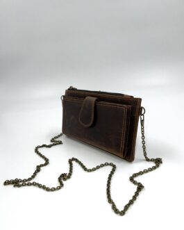 Дамски портфейл- чантичка от естествена кожа в натурално кафяво