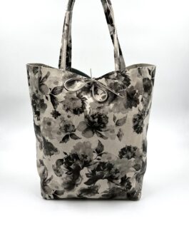 Дамска чанта тип торба от естествена кожа на цветя
