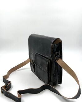 Мъжка винтидж чанта от естествена кожа в черно 1007