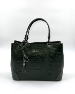 Дамска чанта от естествена кожа в тъмнозелено 188