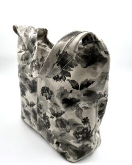 Дамска чанта тип торба от естествена кожа с флорален мотив