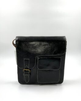 Мъжка винтидж чанта от естествена кожа в черно 1007