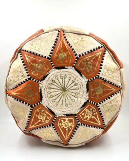 Голям автентичен Марокански пуф от естествена кожа в оранжево