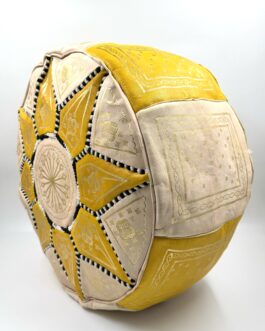Голям автентичен Марокански пуф от естествена кожа в жълто
