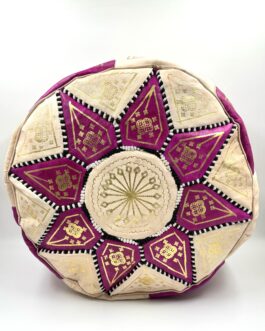 Голям автентичен Марокански пуф от естествена кожа в цикламено