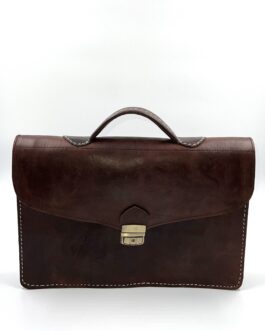 Голяма мъжка чанта от естествена кожа тип куфарче в тъмнокафяво 309