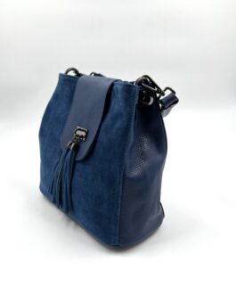 Дамска чанта от естествена кожа в син цвят 827