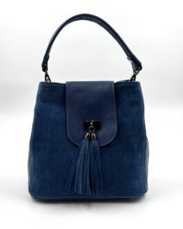 Дамска чанта от естествена кожа в син цвят 827