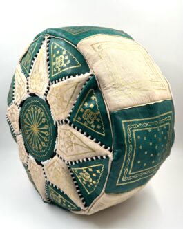 Голям автентичен Марокански пуф от естествена кожа в зелено