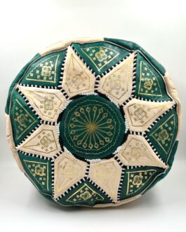 Голям автентичен Марокански пуф от естествена кожа в зелено