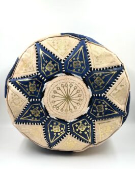 Голям автентичен Марокански пуф от естествена кожа в син цвят