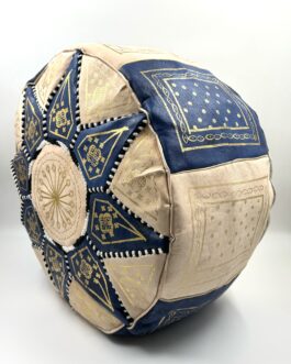 Голям автентичен Марокански пуф от естествена кожа в син цвят