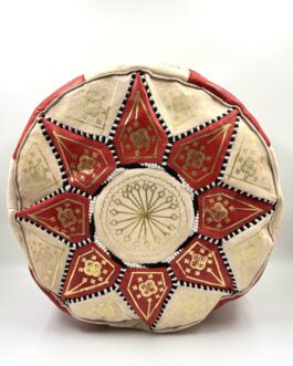 Голям автентичен Марокански пуф от естествена кожа в червено