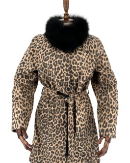 Дамско палто от естествена кожа с леопардов принт