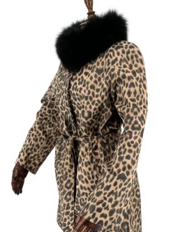Дамско палто от естествена кожа с леопардов принт