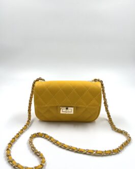 Луксозна малка чанта от естествена кожа в жълто