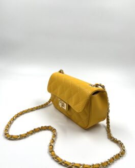 Луксозна малка чанта от естествена кожа в жълто 01930