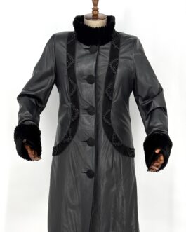 Дълго зимно палто от естествена кожа и косъм на чинчила в черно