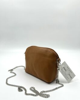 Малка дамска чанта от естествена кожа в цвят тиква 403