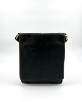 Мъжка чанта през рамо от естествена Хънтър кожа в черно 0480