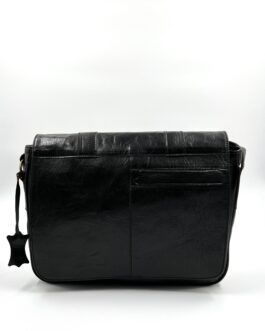 Голяма унисекс чанта през рамо от естествена кожа в черно