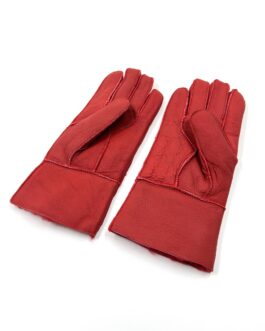 Дебели зимни ръкавици от естествена агнешка кожа в червено