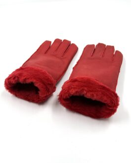 Дебели зимни ръкавици от естествена агнешка кожа в червено