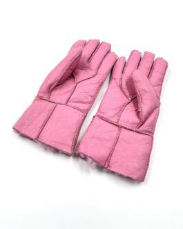 Дебели зимни ръкавици от естествена агнешка кожа в розово