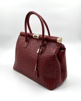 Дамска луксозна чанта от естествена кожа в червено