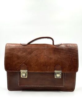 Голяма винтидж чанта тип куфарче от естествена кожа в кафяво 0681