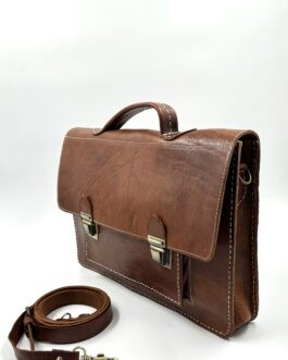 Голяма винтидж чанта тип куфарче от естествена кожа в кафяво 0681