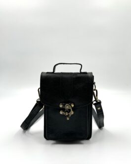 Компактна мъжка чанта от естествена кожа в черно 0438