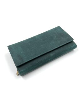 Дамски портфейл от естествена Хънтър кожа в зелен цвят 796