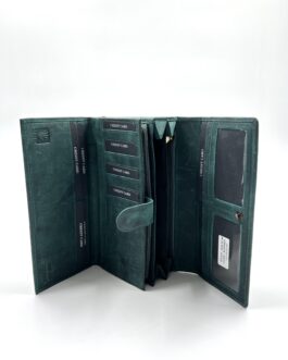 Дамски портфейл от естествена Хънтър кожа в зелен цвят 796