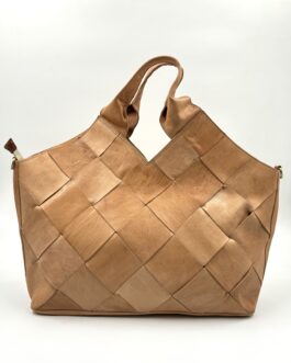 Голяма дамска чанта от естествена кожа в натурално кафяво 0906-1