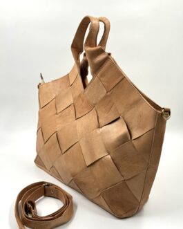 Голяма дамска чанта от естествена кожа в натурално кафяво 0906-1