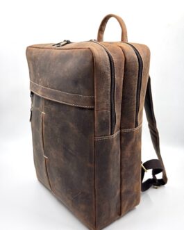Голяма мъжка раница за лаптоп от естествена Hunter кожа в кафяво 0704