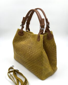 Дамска чанта от естествена кожа в жълто 0195