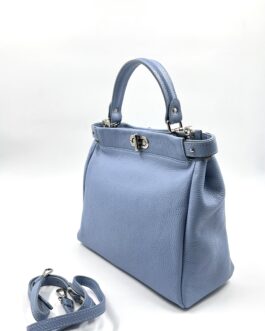 Дамска чанта от естествена кожа в синьо 0111