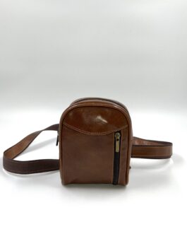 Мъжка чанта за през гърди от естествена кожа в кафяво 04311